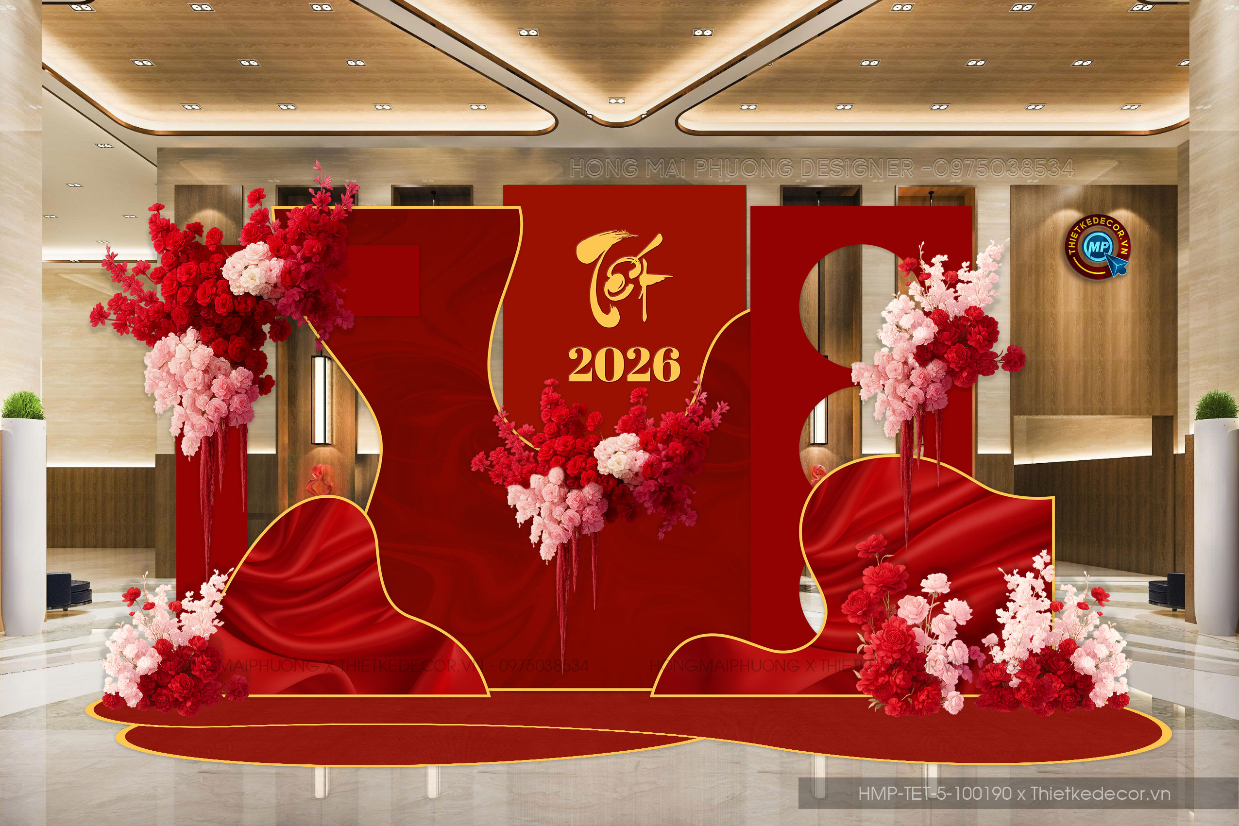 File thiết kế trang trí Tết 2026 Xuân Bính Ngọ. Backdrop checkin Tết.